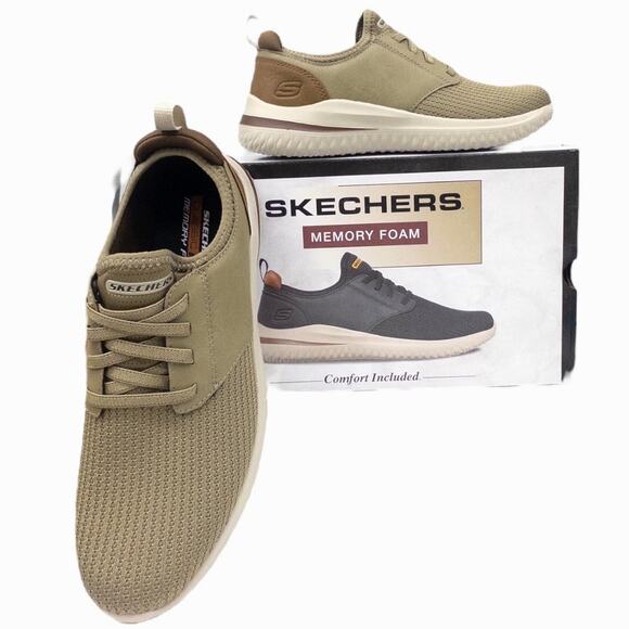 Skechers Men’s Delson 3.0 Slip On Casual Sneakers Taupe Tan 8 Memory Foam - Picture 1 of 6